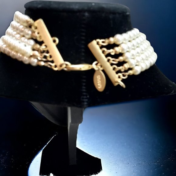 "4 Pc set" CHICO'S FAUX PEARL Bracelets & 5-STRAND STATEMENT CHOKER - Picture 6 of 8